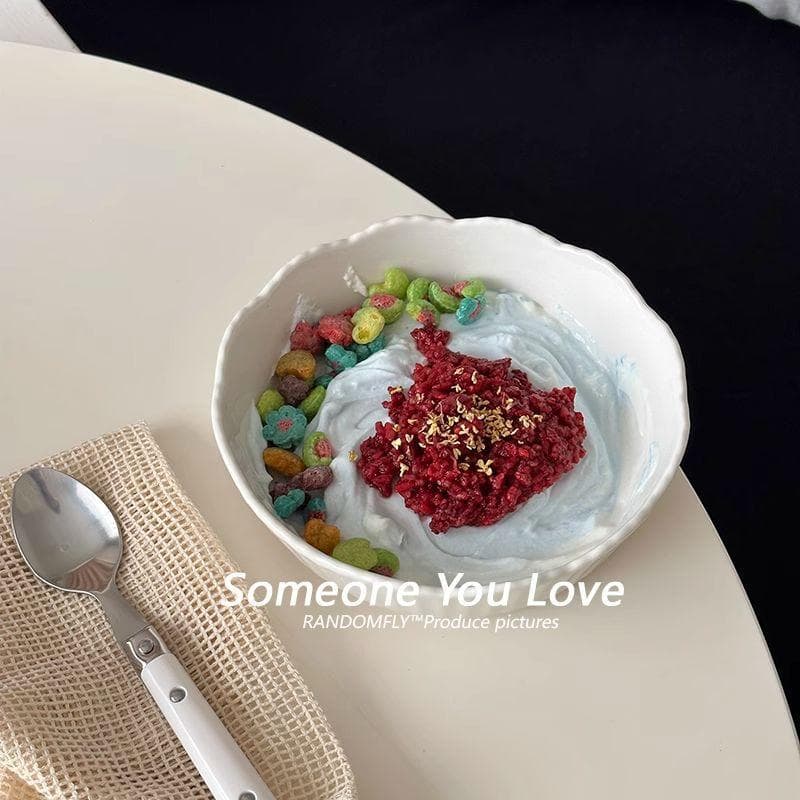 High-Aesthetic Flower Bowl, Cute Rice Bowl for Home Use, Pure White Premium Look Ins Yogurt Bowl, Ceramic Breakfast Bowl