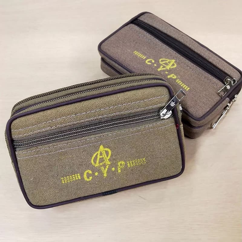 New men's canvas mobile phone bag with belt, mobile phone waist bag, horizontal style, large hanging bag, men's coin cigarette bag