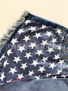 European and American Denim Jeans for Amazon, Wish, Independent Station, Cross-Border US Flag Fringe Star Printed Denim Shorts for Women