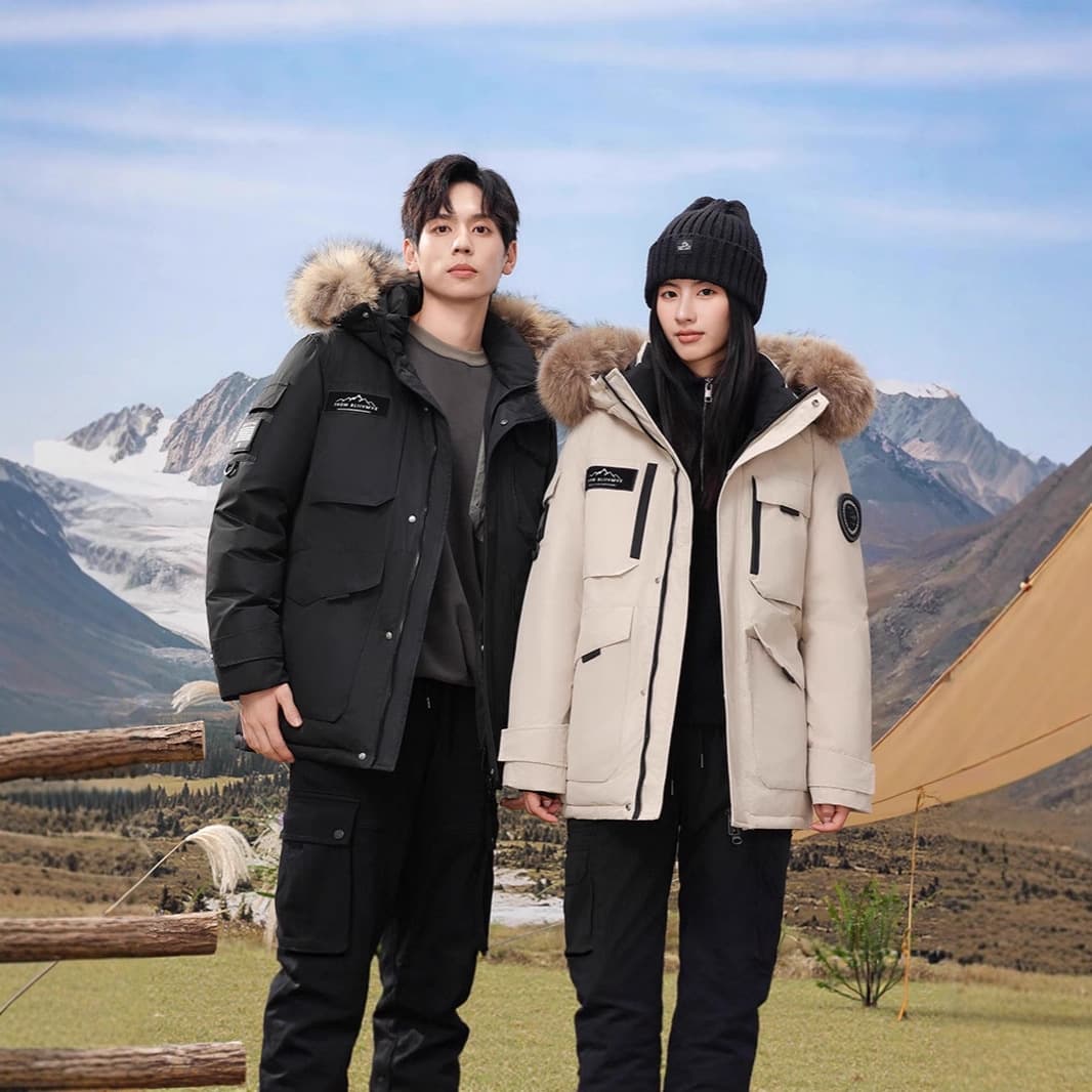 Outdoor Extreme Cold Thickened Men's Workwear Parka Style Couple Down Jacket Unisex Mid-Long New Style Big Fur Collar