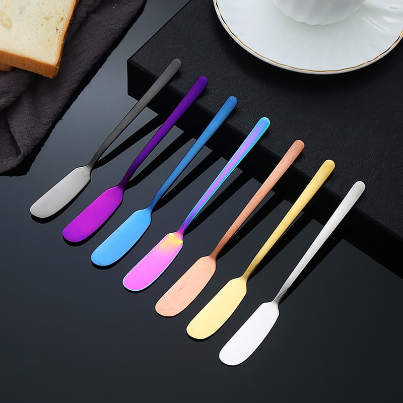 Cross-border Amazon 304 Stainless Steel Butter Knife Gold Butter Spreader Jam Knife Long Handle Butter Knife