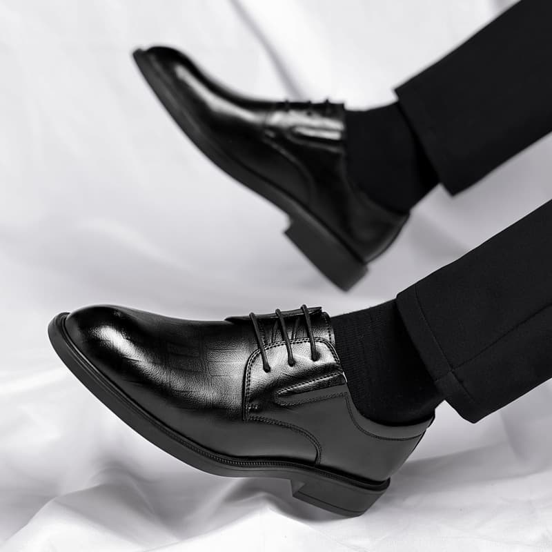 Wenzhou Men's Leather Shoes Breathable Wear-Resistant Low-Top Business Formal Casual Wedding Shoes with Hidden Heightening