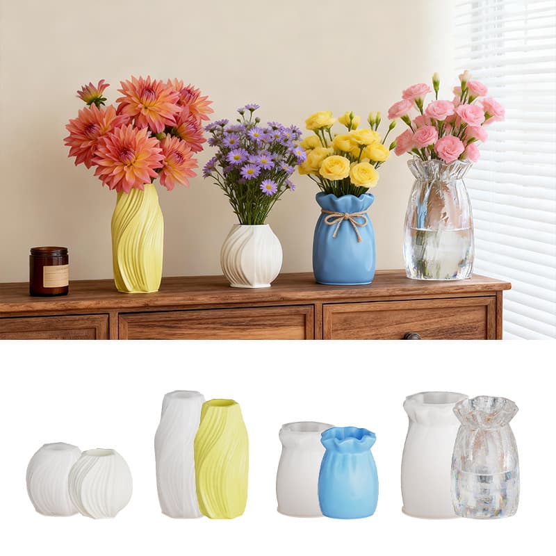 Ins Style Minimalist Luxury Wave Threaded Vase Silicone Mold for Aromatherapy Gypsum Flower Arrangement Decoration Epoxy Resin Mold