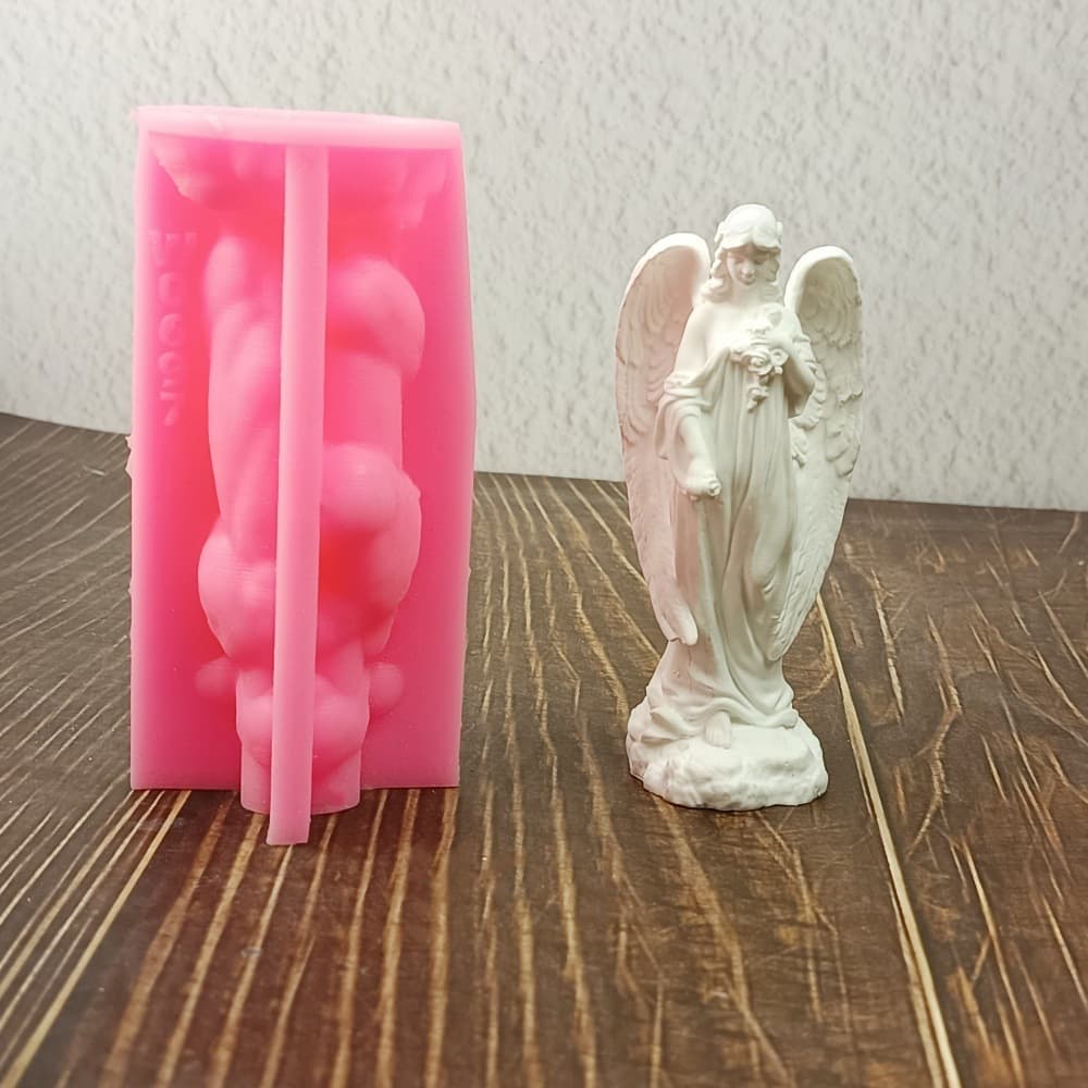 Angel Standing Girl Figurine Silicone Mold DIY Cement Plaster Candle Holder Silicone Mold W0697