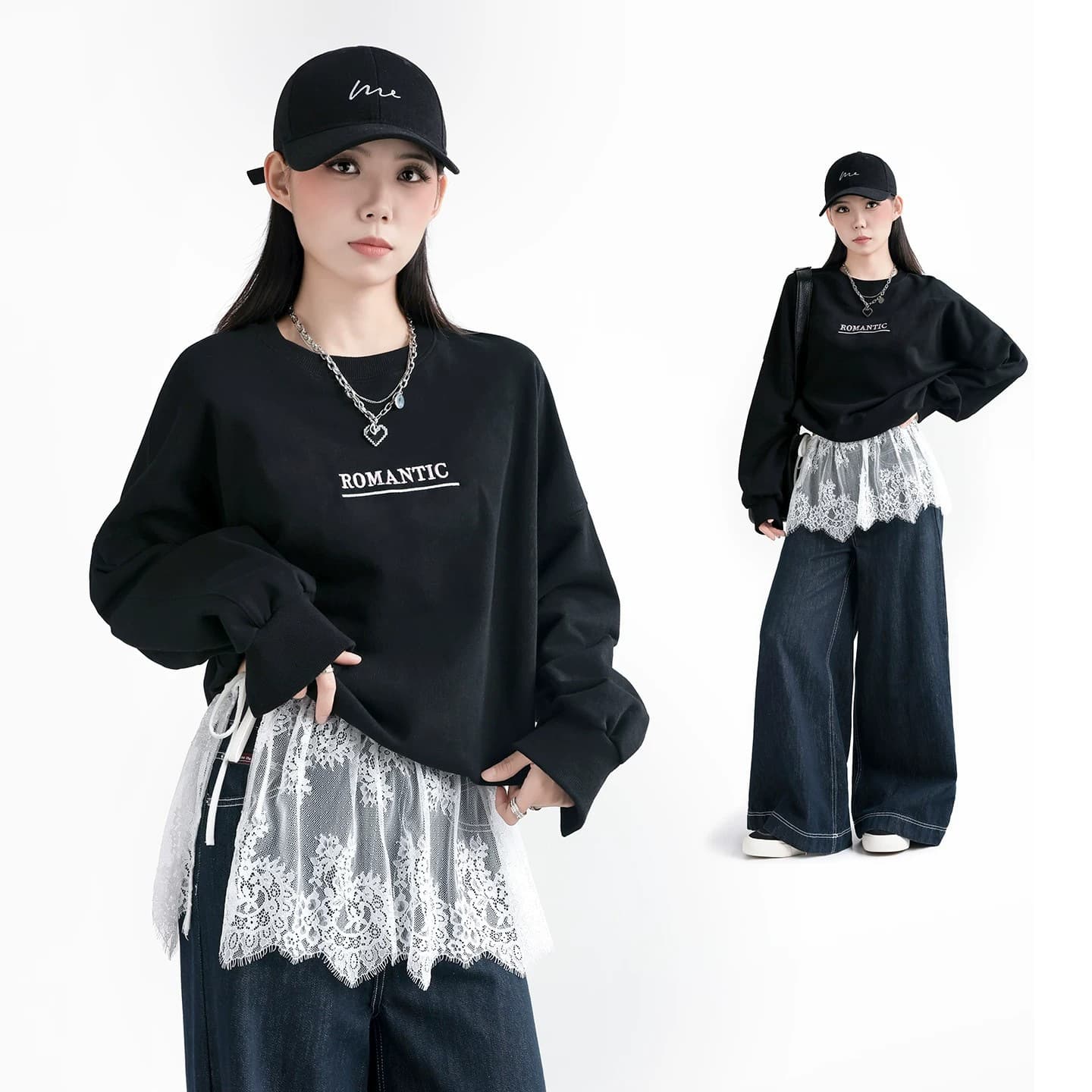 Lace butt curtain skirt for women, layered sweatshirt hem to cover butt and eyelashes, hollow see-through small butt curtain skirt