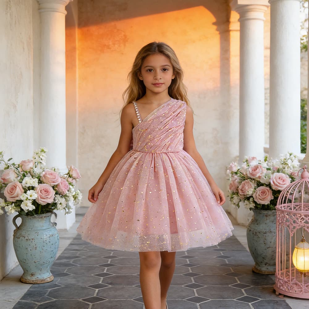 Little Girl Birthday Party Dress Cross-Border Trade Children's Piano Performance Princess Dress One-Shoulder Princess Tulle Skirt