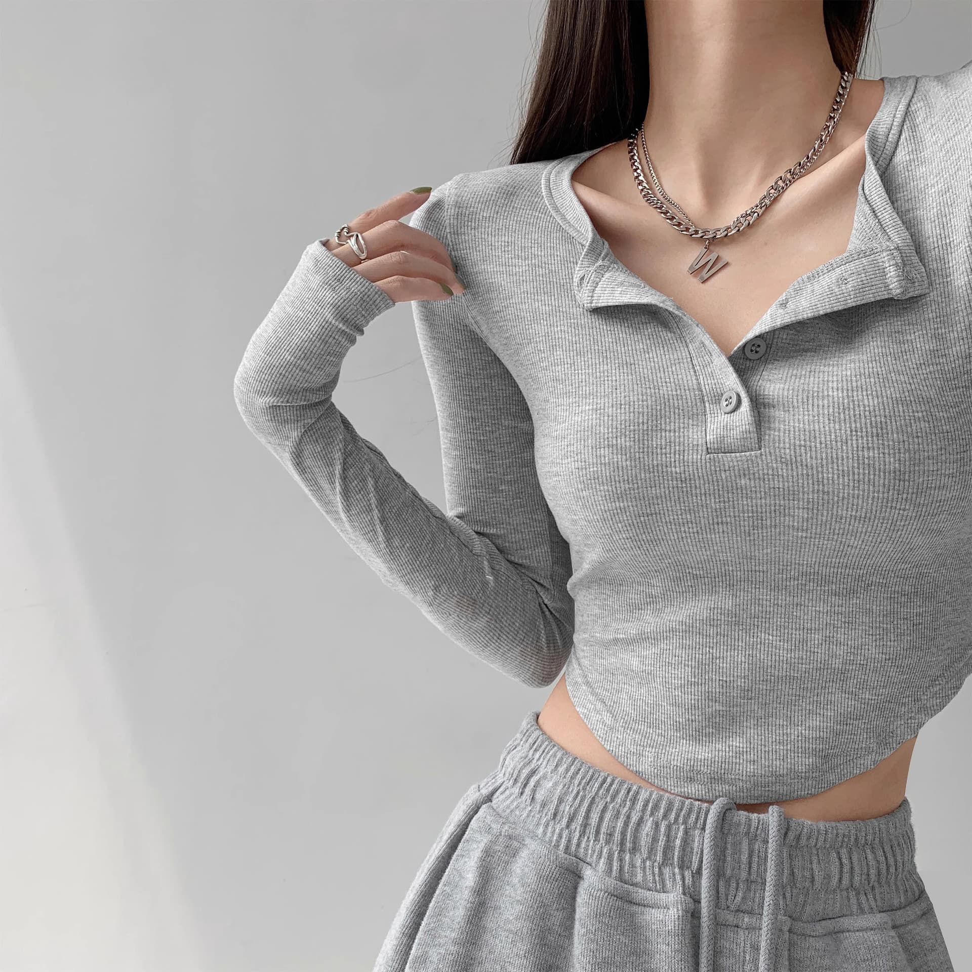 Long Sleeve T-shirt Women Autumn Slim Fit Pure Cotton Half Open Collar Base Shirt Slim Fit Hot Girl Short Top