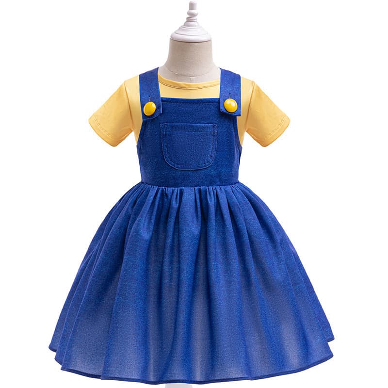 Minions-Inspired Princess Dress Export Children's Yellow Striped Short Sleeve Suspenders Dress Two-Piece Set Girls' Dress