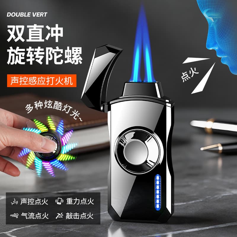 Novel fingertip gyroscope lighter, rechargeable windproof personalized electronic cigarette lighter, black technology voice-activated dual straight lighter