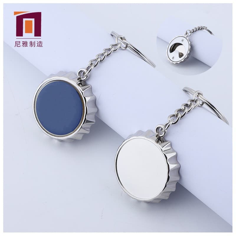 Metal bottle cap shape bottle opener, beer cap bottle opener, zinc alloy keychain with stickers and lettering factory