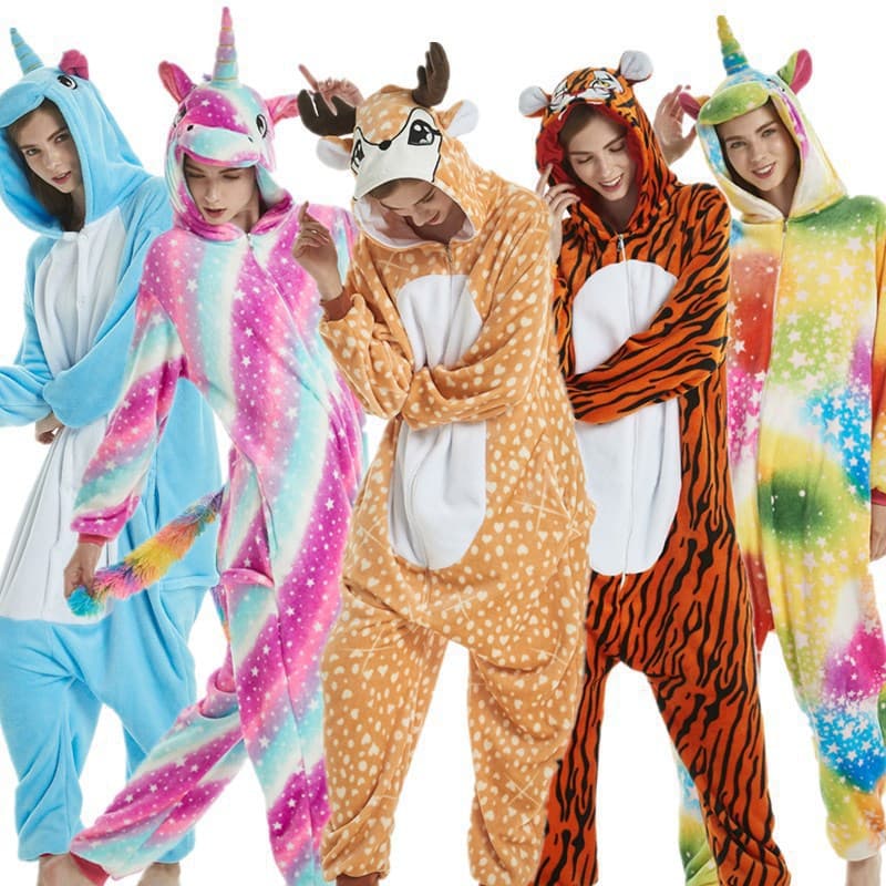 New Tianma Cartoon Onesie Pajamas Flannel Animal Pajamas Couple Pajamas Men Women Home Wear Wholesale