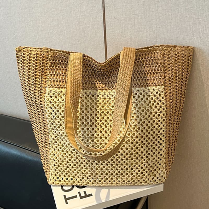 Cross-border Korean-style Summer Straw Woven Bag Large Capacity Beach Vacation Bag Travel Bag Casual Women's Shoulder Bag Commuter Bag