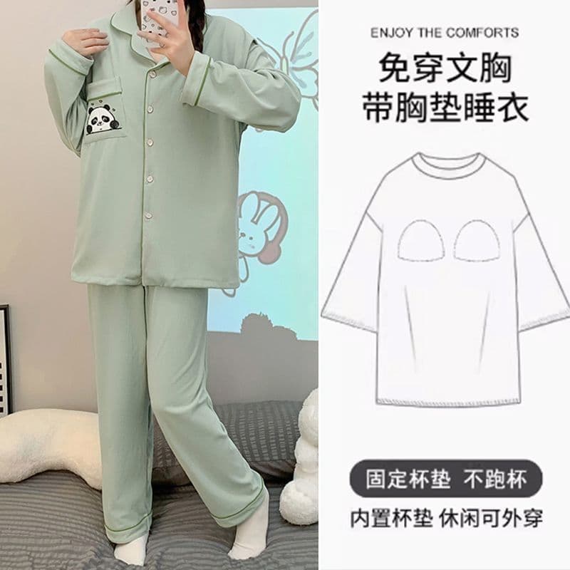 Maternity wear, thickened and fleece-lined for autumn and winter, long-sleeved pajamas, casual and warm set for home use.