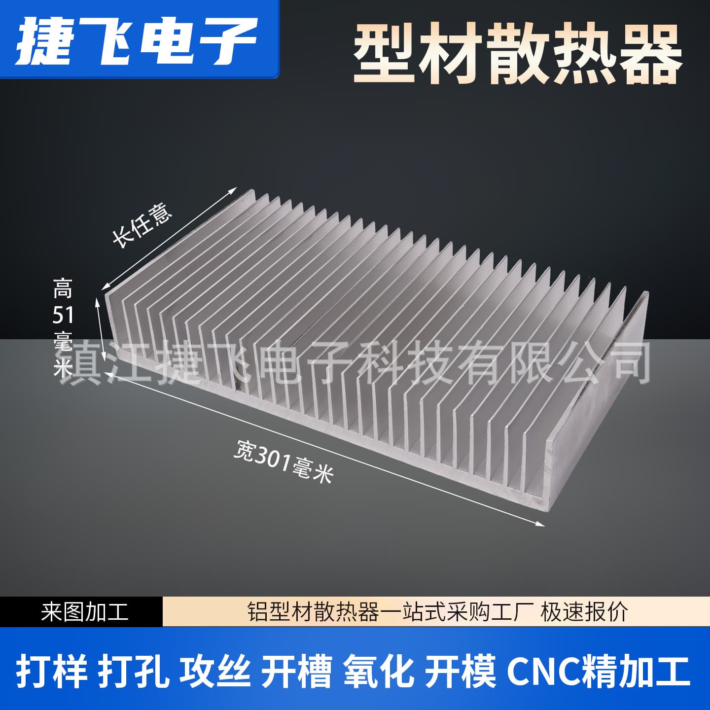 Width 301 Height 51 Aluminum Profile Heatsink Heat Sink Aluminum Radiator Electronic Heatsink Fin Heatsink Custom