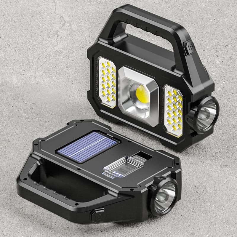 Cross-border multi-functional searchlight, outdoor waterproof solar power bank, high-intensity flashlight, COB portable lamp wholesale