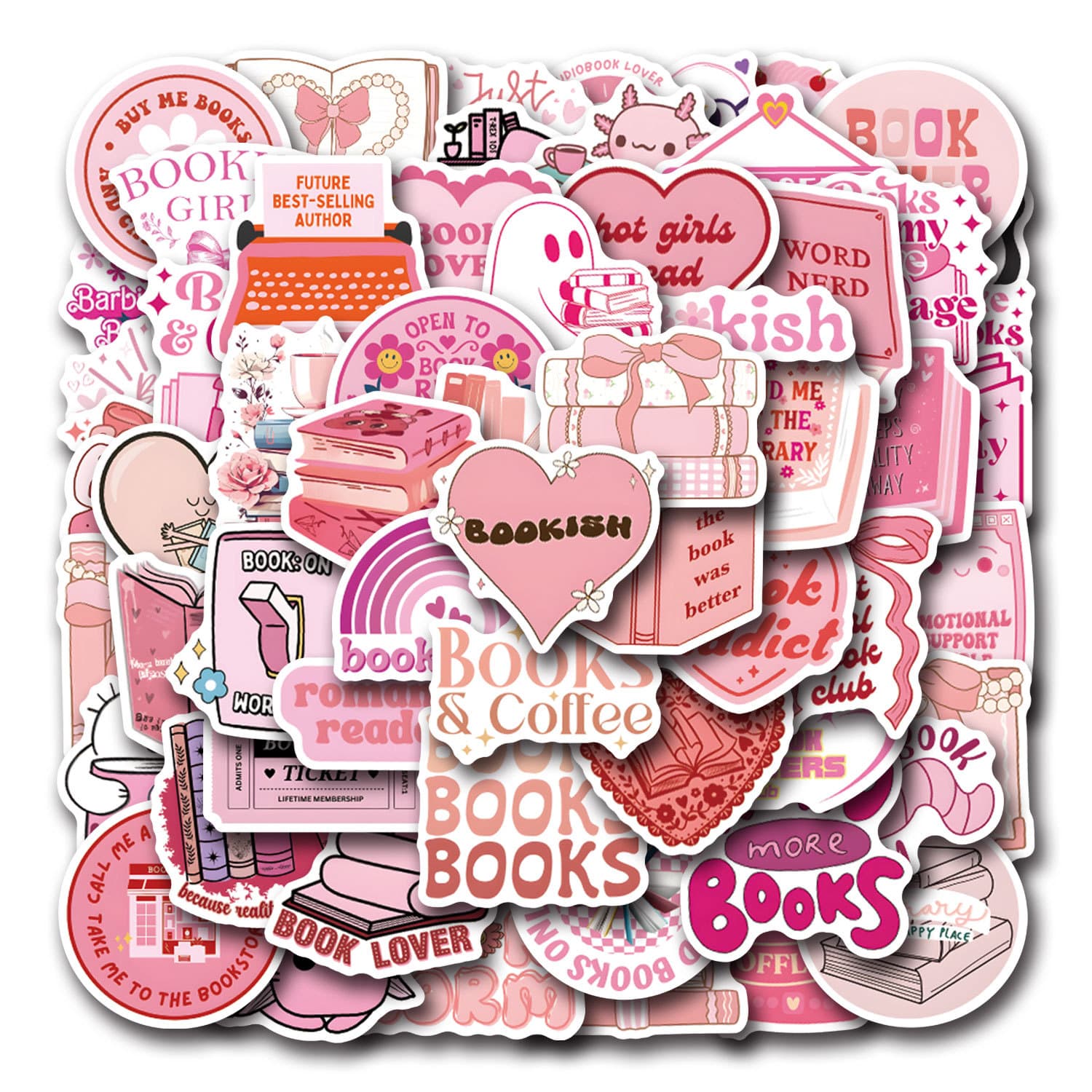 60pcs Cross-Border Pink Bookish Nerd Graffiti Stickers Creative Decorative for Phones, Notebooks