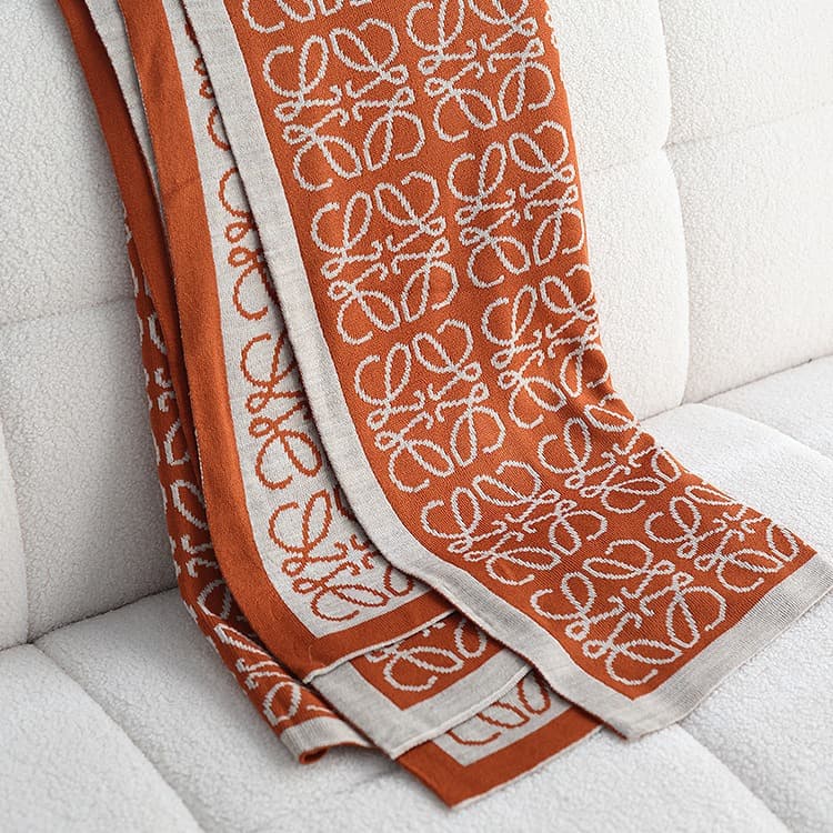 American knit throw, spring/autumn orange cover, finely woven decorative blanket for model homes and homestays, bed runner, factory stock