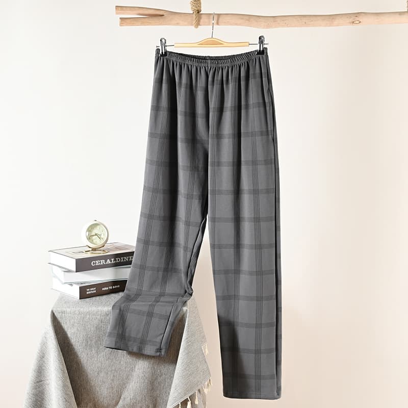 Men's Summer Thin Cotton Pajama Pants, Casual Plaid Home Pants, Loose Straight-Leg Long Pants