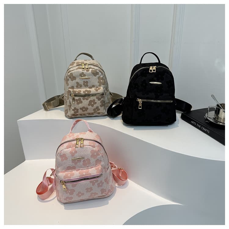 Embroidered Double Shoulder Small Bag Women's Spring Summer Fresh Korean Style Girl Heart Backpack Fashionable Urban Minimalist PU Handbag