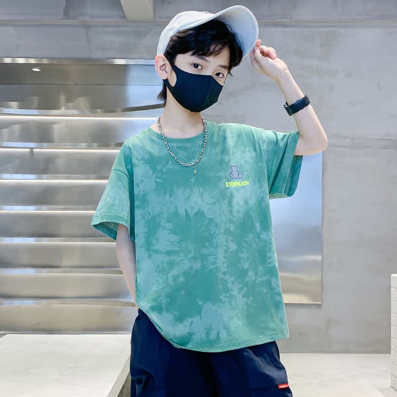 Cotton Kids Short Sleeve T-Shirt Summer New Tie-Dye Print Casual Children's Half-Sleeve Top for Toddlers and Kids