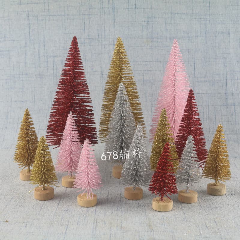 Cross-border Glue Thread Mini Christmas Tree Gold, Silver, Red, Pink Glitter Pagoda Pine Desktop Ornament 3-1