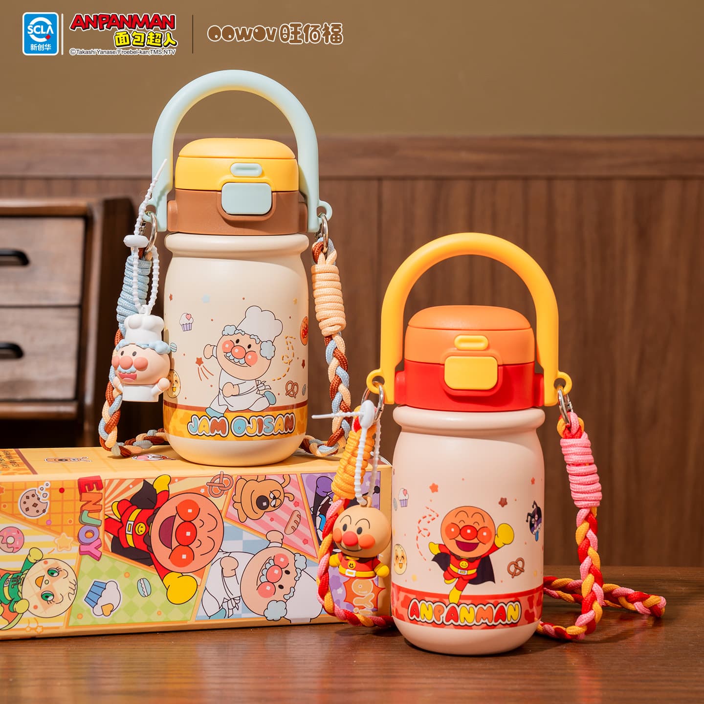 Anpanman thermos cup for women, good-looking children's sippy cup, one-click pop-up lid, double drinking cup, portable water cup with cup rope