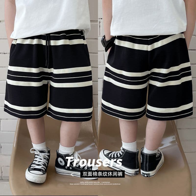 2026 Children's Summer Korean Style Casual Pants with Striped Waist Drawstring for Boys