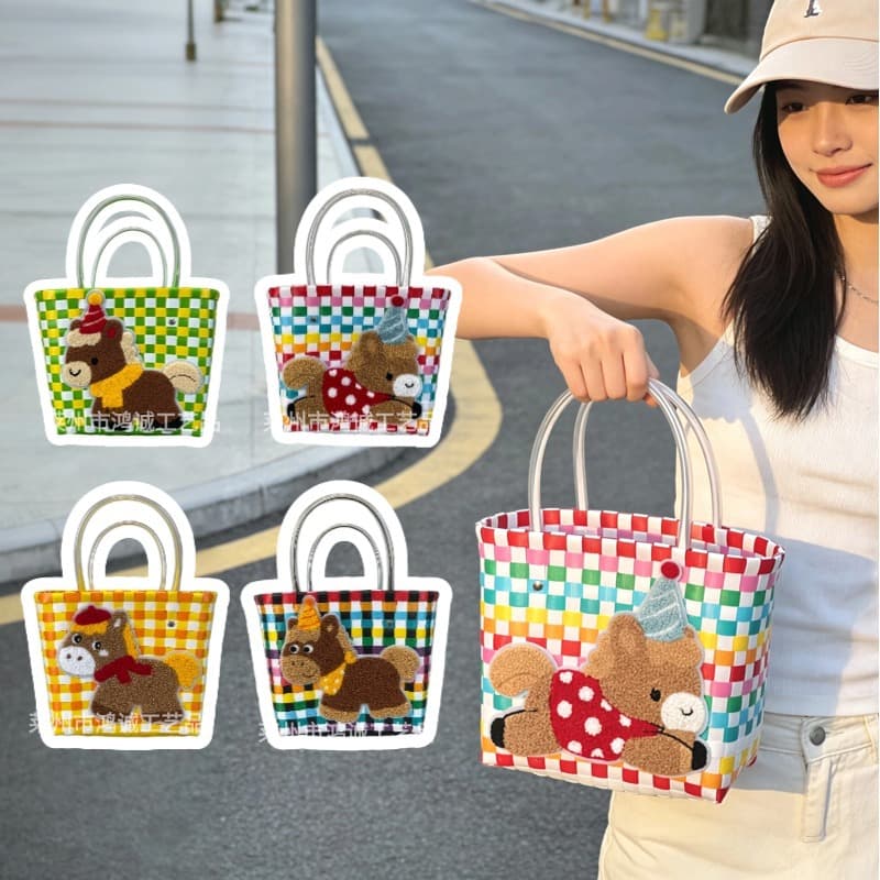 Year of the Horse Large Capacity Cartoon Handwoven Gift Bag New Year Souvenir Bag Handbag Tote Bag for Women
