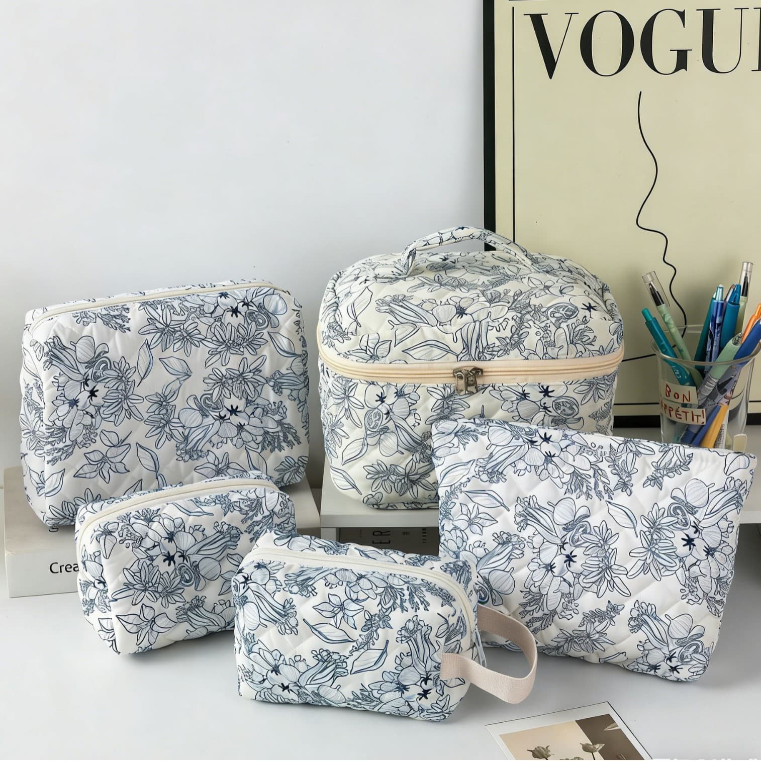 Cross-border small fresh and cute cotton cosmetic bag niche portable toiletry storage bag floral ins cute box bag box