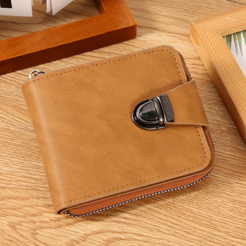 Cross-border men's wallet new retro buckle pu zipper multi-card slot casual large capacity coin purse factory wholesale