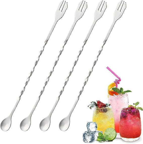32cm long stainless steel bar spoon with a long handle for cocktails, coffee, and milk tea.