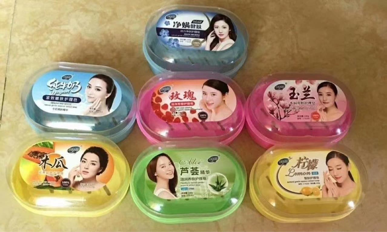 Wholesale Langting 100g Plastic Box Soaps in Lemon, Milk, Aloe, Rose, and Papaya Scents