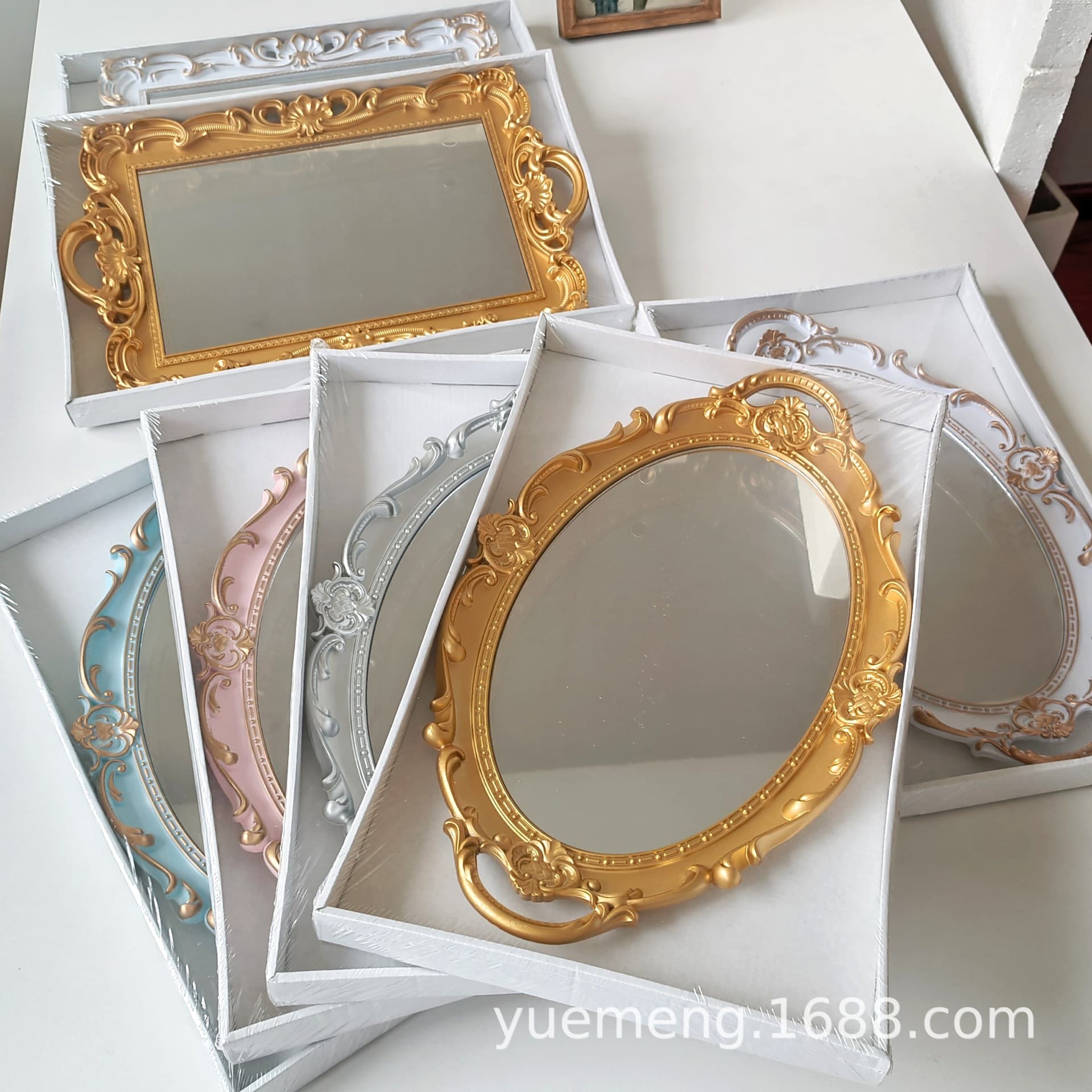 European retro mirrored glass tray, jewelry mirror gift, cross-border Amazon fruit plate ornament shooting prop