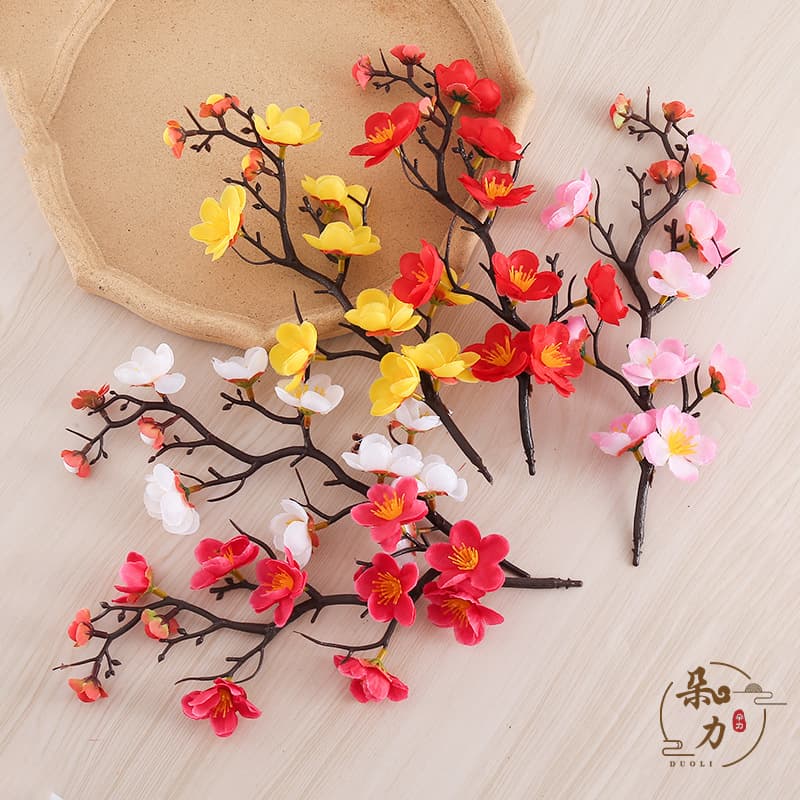 Artificial Plum Blossom Branch Chinese Single Branch Wax Plum Fake Flower Home Decoration Ornament New Year Blessing Bucket Small Decoration Wedding Hall