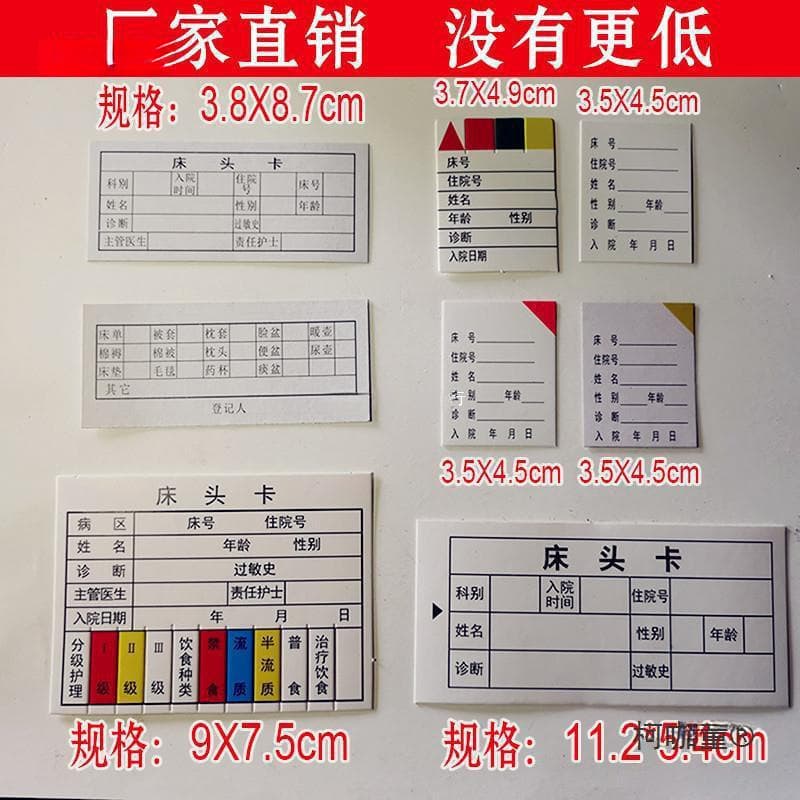 Medical inpatient bedside card insert card inner core ward care level sign patient patient nurse station
