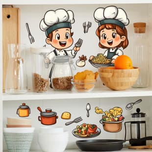 Cartoon Chef Food Kitchen Dining Room Refrigerator Home Decorative Wall Sticker Self-Adhesive Wholesale Cross-Border HY-B133