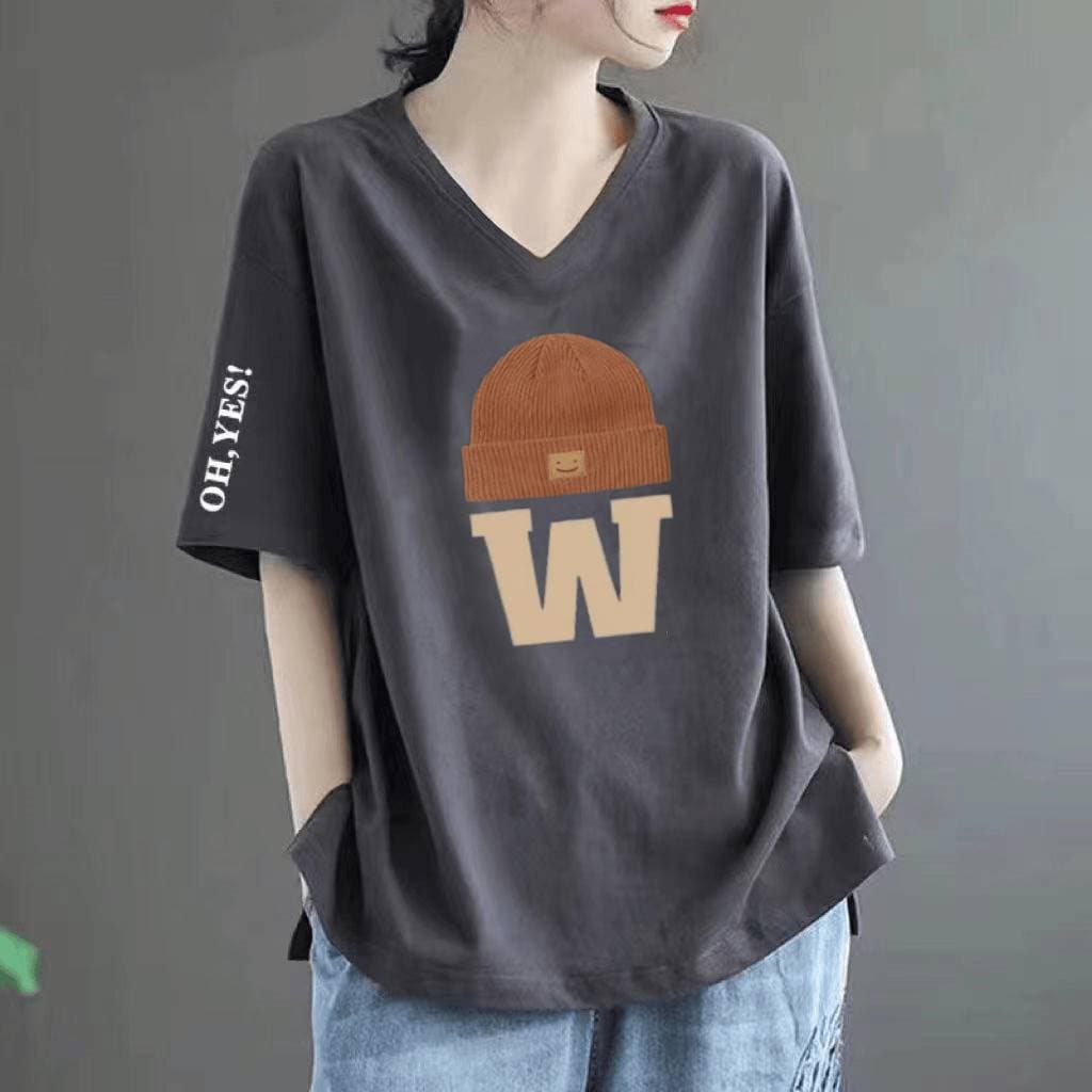 Women's Cotton V-Neck Short Sleeve T-Shirt, White, 2026 New Summer Style, Slim Fit Round Neck Base Layer Top