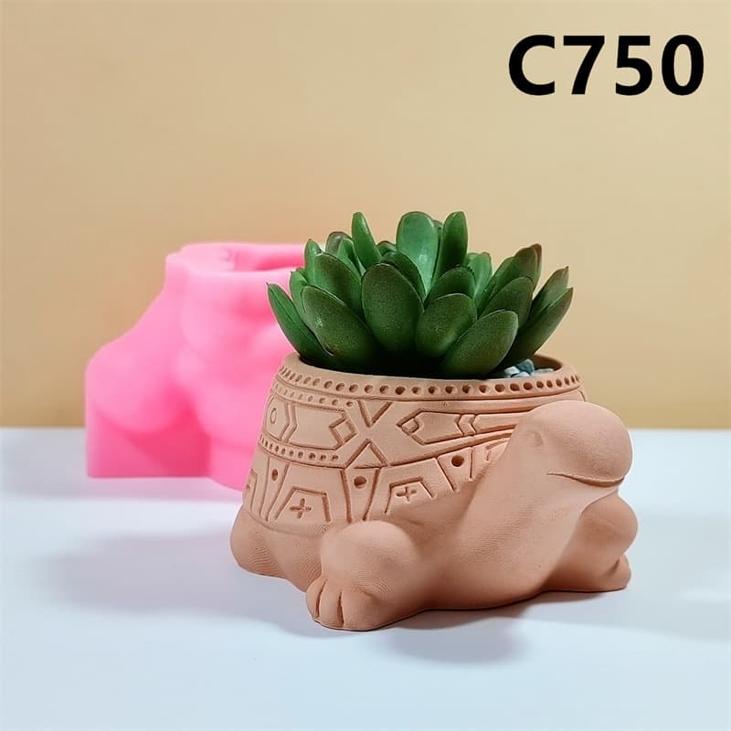 Cartoon Turtle Mold Silicone Planter for Succulents, Green Plants, Plaster DIY Craft, Indoor Decoration C750