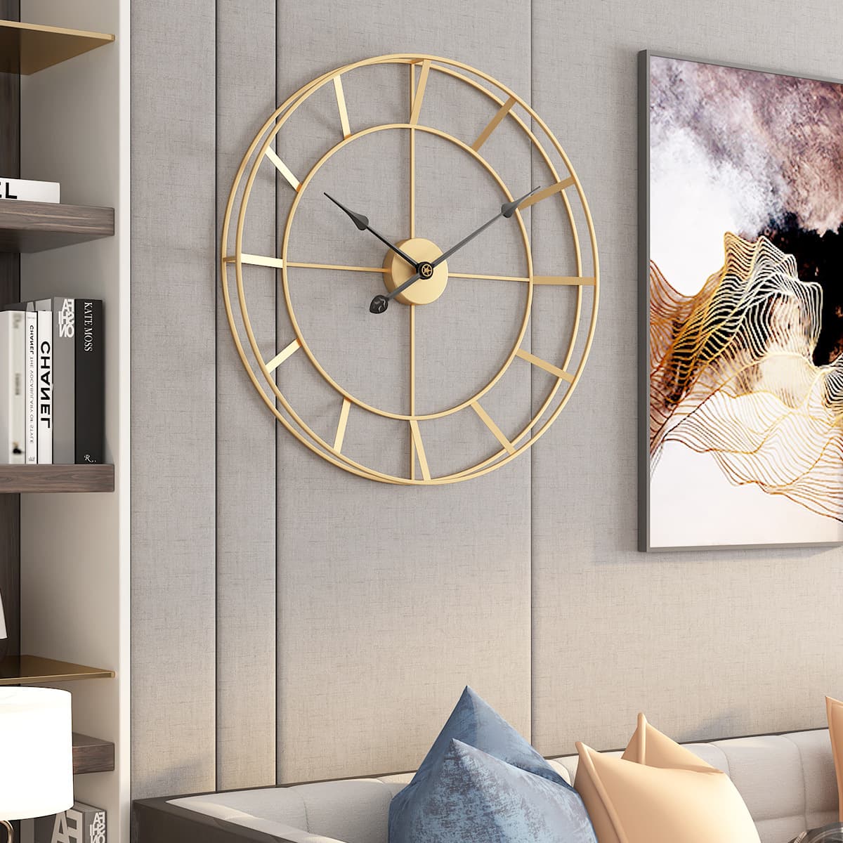 New Cross-Border Hot Selling Creative Light Luxury Silent Iron Wall Clock, Roman Simple Living Room Clock Factory Wholesale