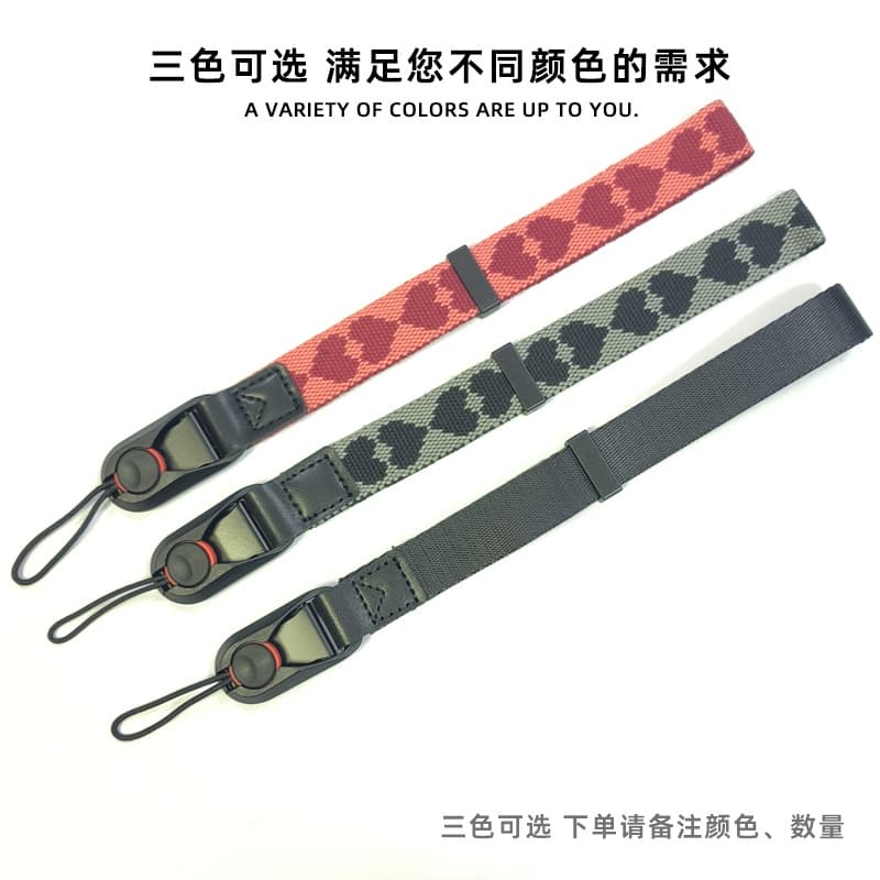 Camera Wrist Strap Anti-Loss Nylon Lanyard Quick Release Stress Relief Red Heart Pattern Sports DSLR Camera Accessory Hand Strap