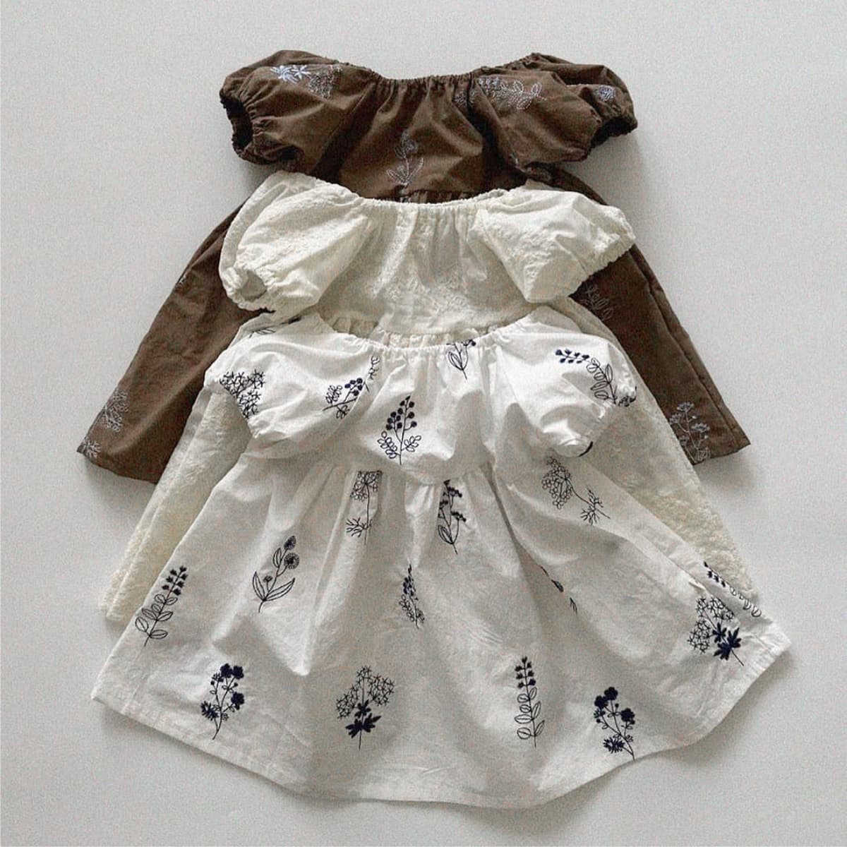 Girls Summer Dress for Ages 1-4, Vintage Solid Color Embroidered Bubble Sleeve Princess Dress, Children's Long Dress, 100% Cotton