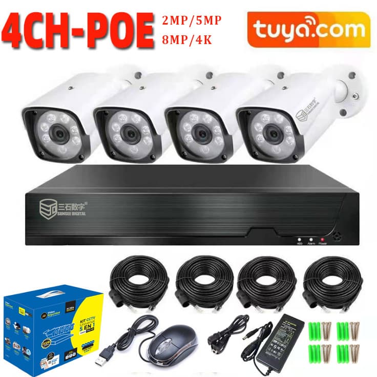 Tuya 4-Channel POE Surveillance Kit 4CH POE 5MP NVR Kit CCTV Security Tuya