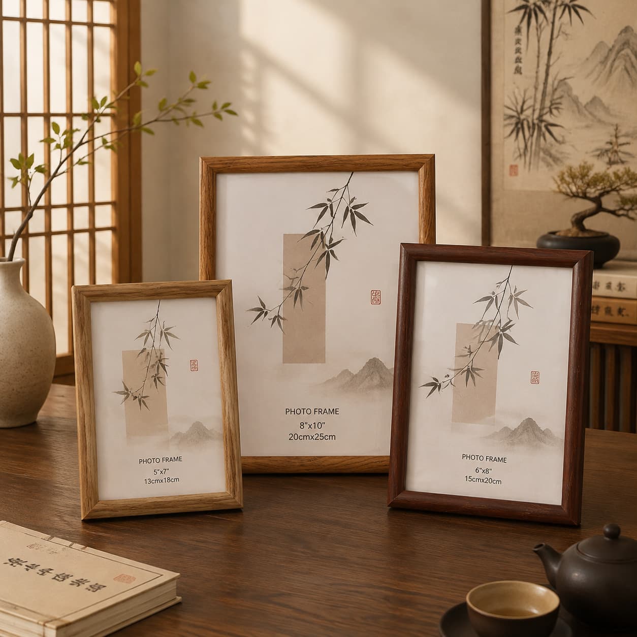 New Chinese Style Minimalist Photo Frame Tabletop Display 6/8/10 Inch A4 Desktop Decorative Frame Wall-Mounted Calligraphy Art Frame