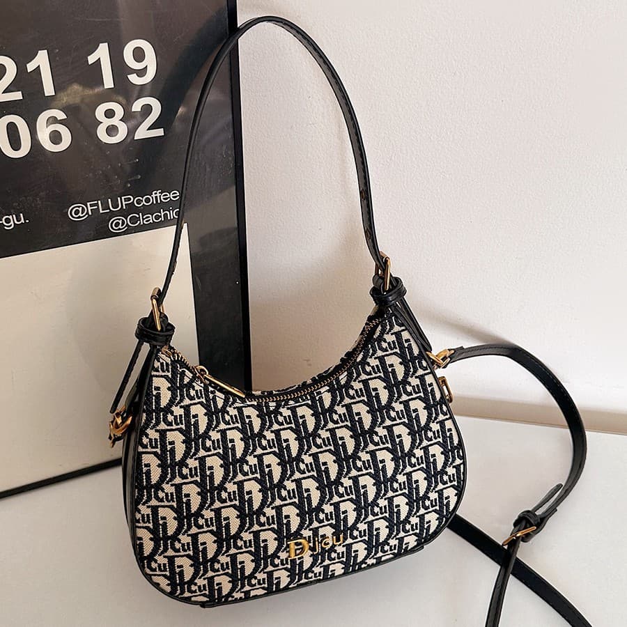 Bags, Cross-Border Fashion Embroidered Crescent Bag, New Letter Large Capacity Handbag, European and American Vintage Single-Shoulder Crossbody Bag