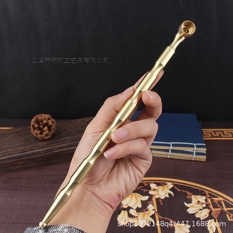 Men's short long brass pipe traditional old-fashioned pure copper smoking pot with filter element dry tobacco bag dual-use removable and washable