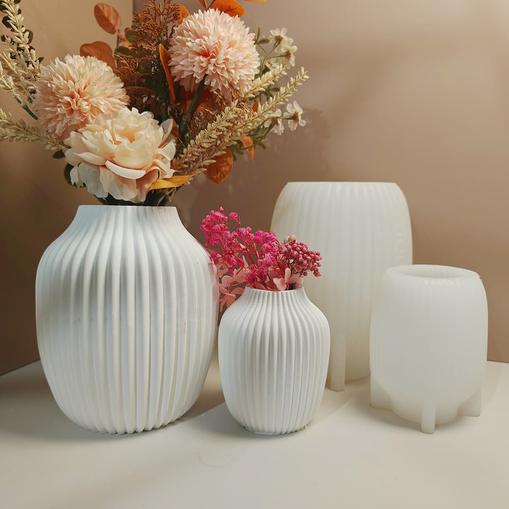 Quan Mingxiang minimalist Scandinavian vase silicone mold simple strip texture plaster ornament vase mold