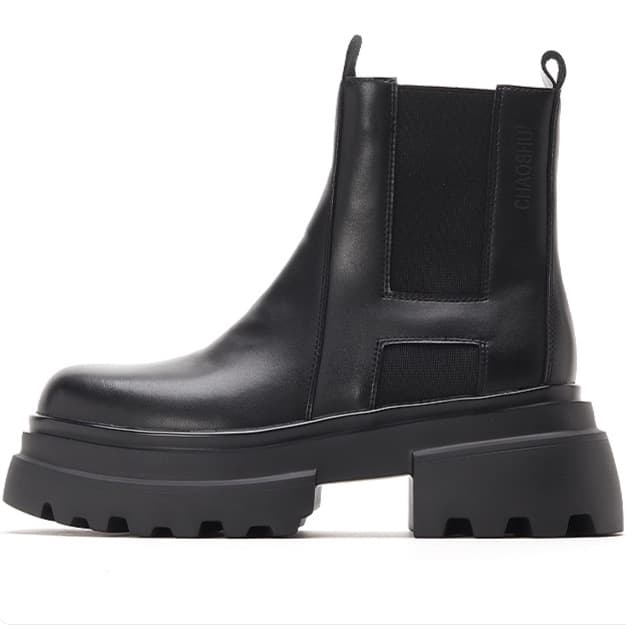 British Style Cowhide Chelsea Boots Men's Short Boots Thick Sole Heightening Side Zipper Boots Black British Style Leather Boots