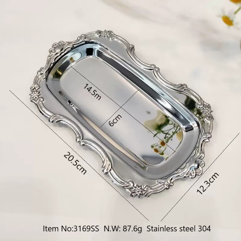 304 Stainless Steel Oval Scalloped Plate Russian Food Dessert Tray Fruit Dish Exquisite Cake Serving Plate