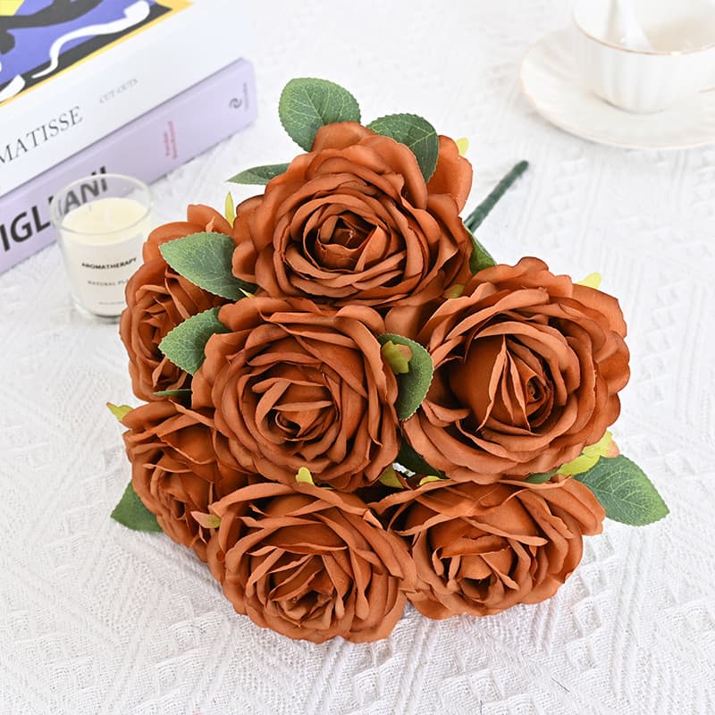 Manufacturer wholesale 38cm 7-head Melaleuca rose white INS floral design foreign trade simulation rose bunch fake flowers