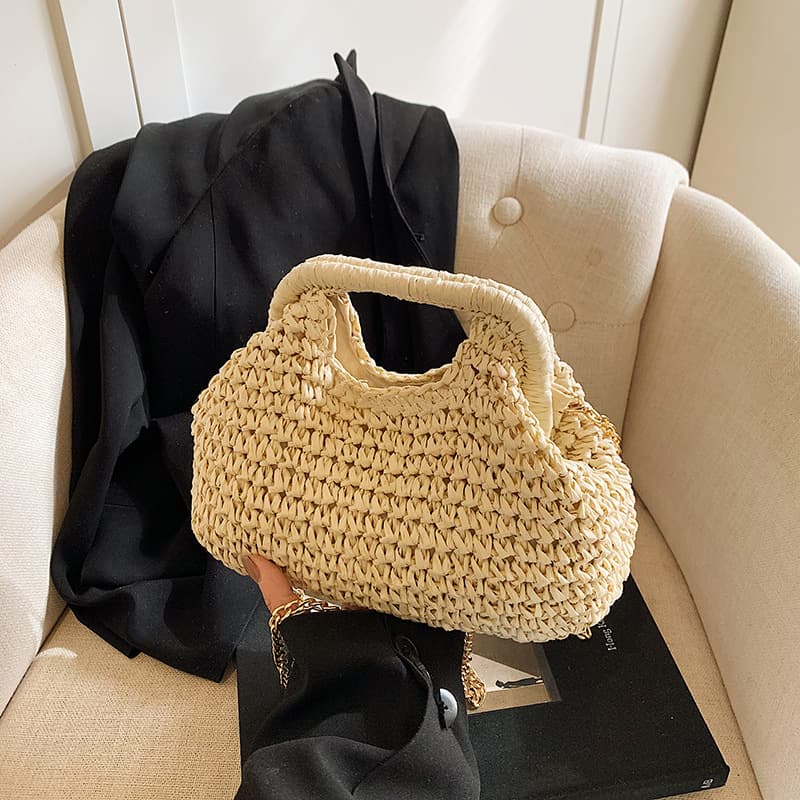 New Handwoven Straw Bag for Women 2025 Fashion Solid Color Handheld Straw Beach Bag Underarm Bag